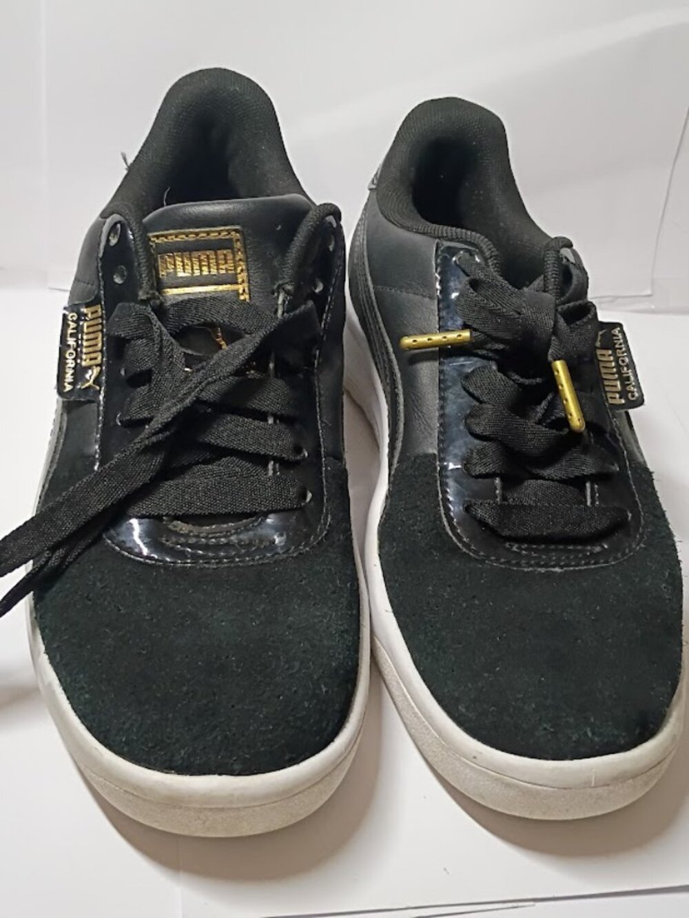 PUMA California  Suede Black White Gold size 9 women used like new